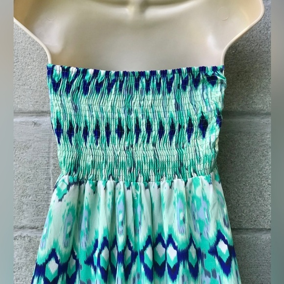 ENVY ME S Aqua Blue Green High Low Boho strapless summer dress Size Small - Picture 6 of 15